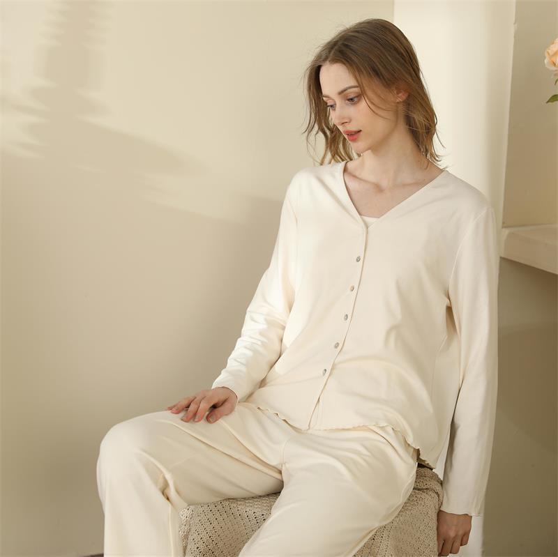 French Style Cotton Three-Piece Pajamas for Women