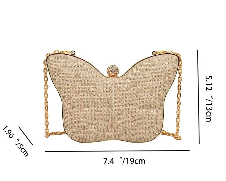 Butterfly Stripe Clipped Button Metal Chain Bag for Women