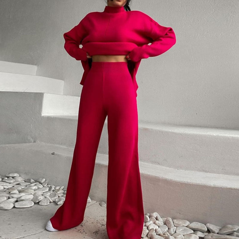 Long Sleeve Loose Knit Sweater and Trousers Set