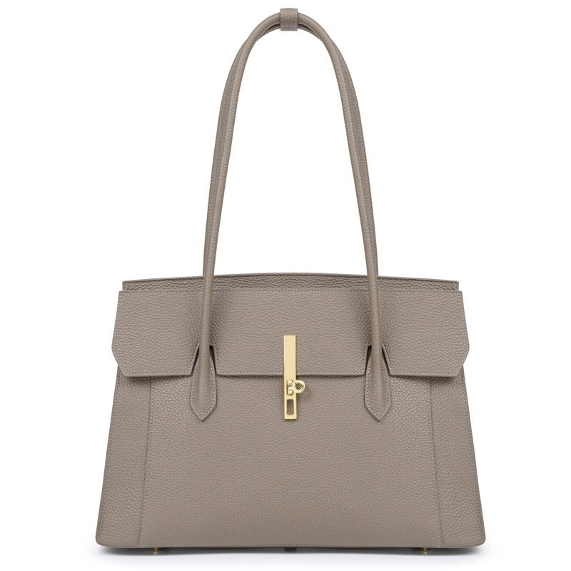Women's Genuine Leather Large Capacity Solid Color Tote Bag