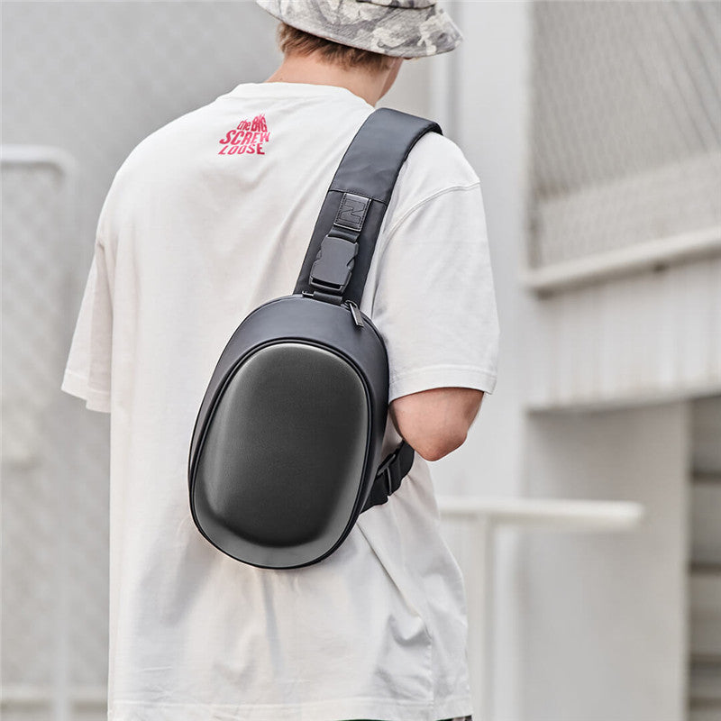 Hard Shell Round Shoulder Bag for Men and Women, Small PVC Chest Bag with Zipper Closure