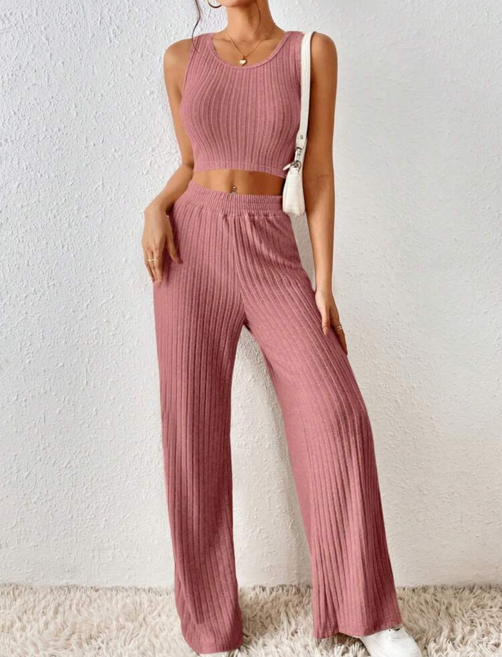 Knitted Vest and High Waist Trousers Suit for Women