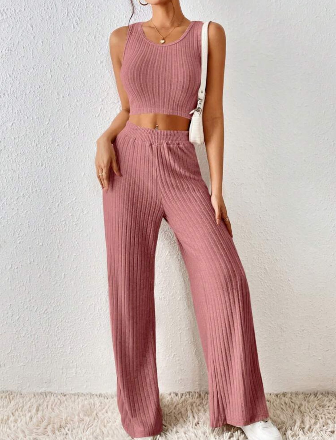 Knitted Vest and High Waist Trousers Suit for Women