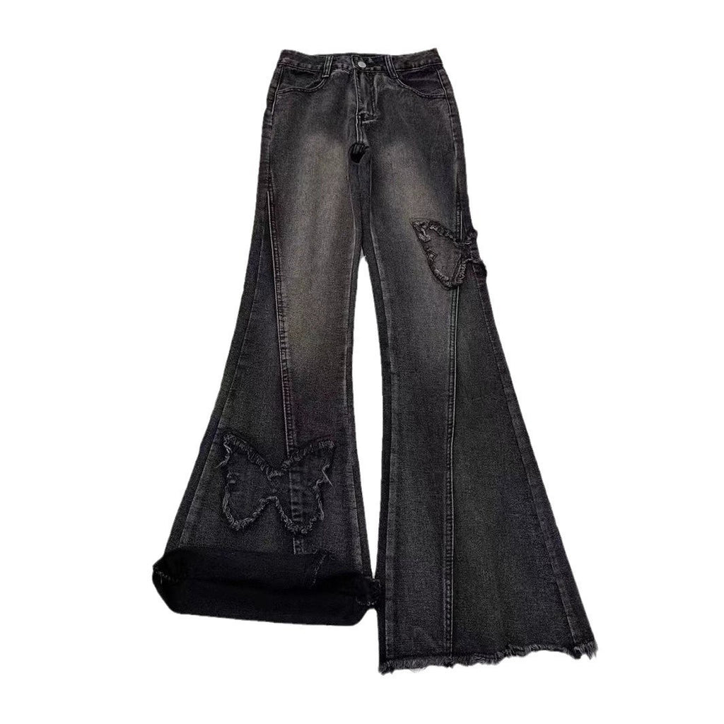 Plus Size Women's Elastic Denim Flared Pants