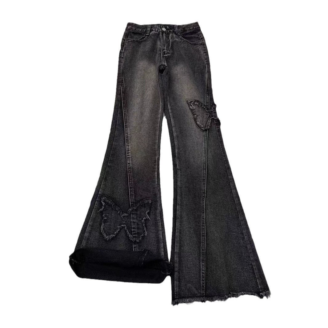Plus Size Women's Elastic Denim Flared Pants