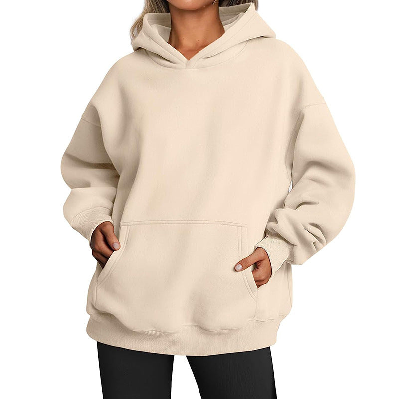 Sweat-shirt à capuche oversize uni avec poches pour femme - Pullover, Polyester, S-XXL