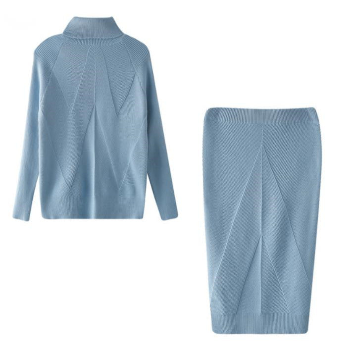 Pull col roulé tricoté de style européen et américain avec jupe chaude ajustée