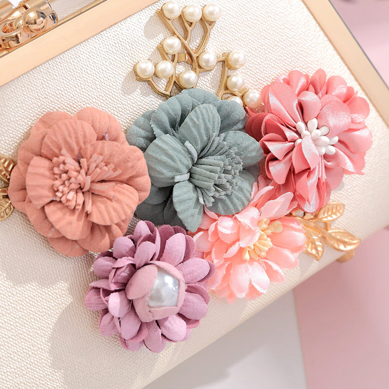 Small Floral Messenger Handbag with Lock - White, Gold, Pink, Black PU