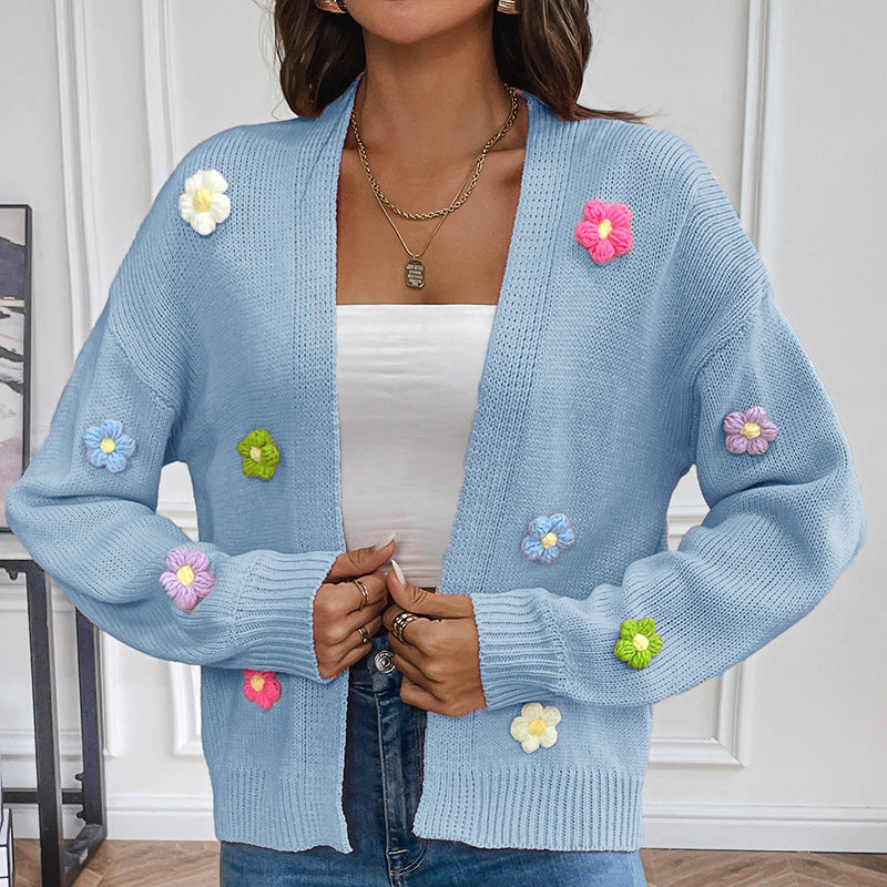 Gilet cardigan en maille à fleurs pour femme