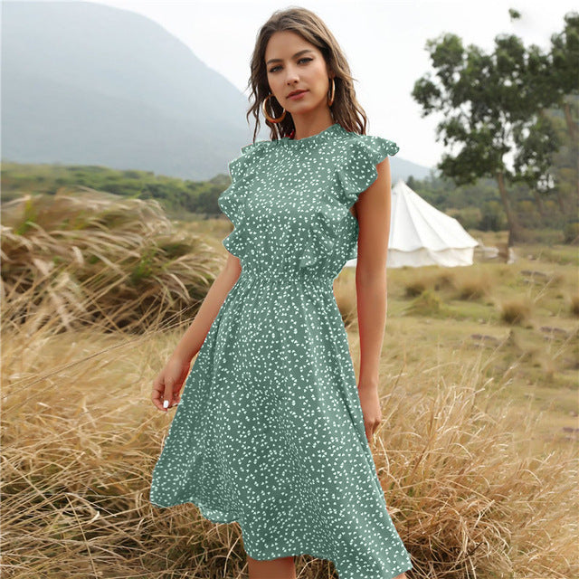 Robe longue maxi d'été en mousseline à pois pour femmes