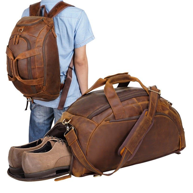 Sac à Dos Rétro Homme en Cuir de Vachette Marron Grande Capacité pour l'Extérieur