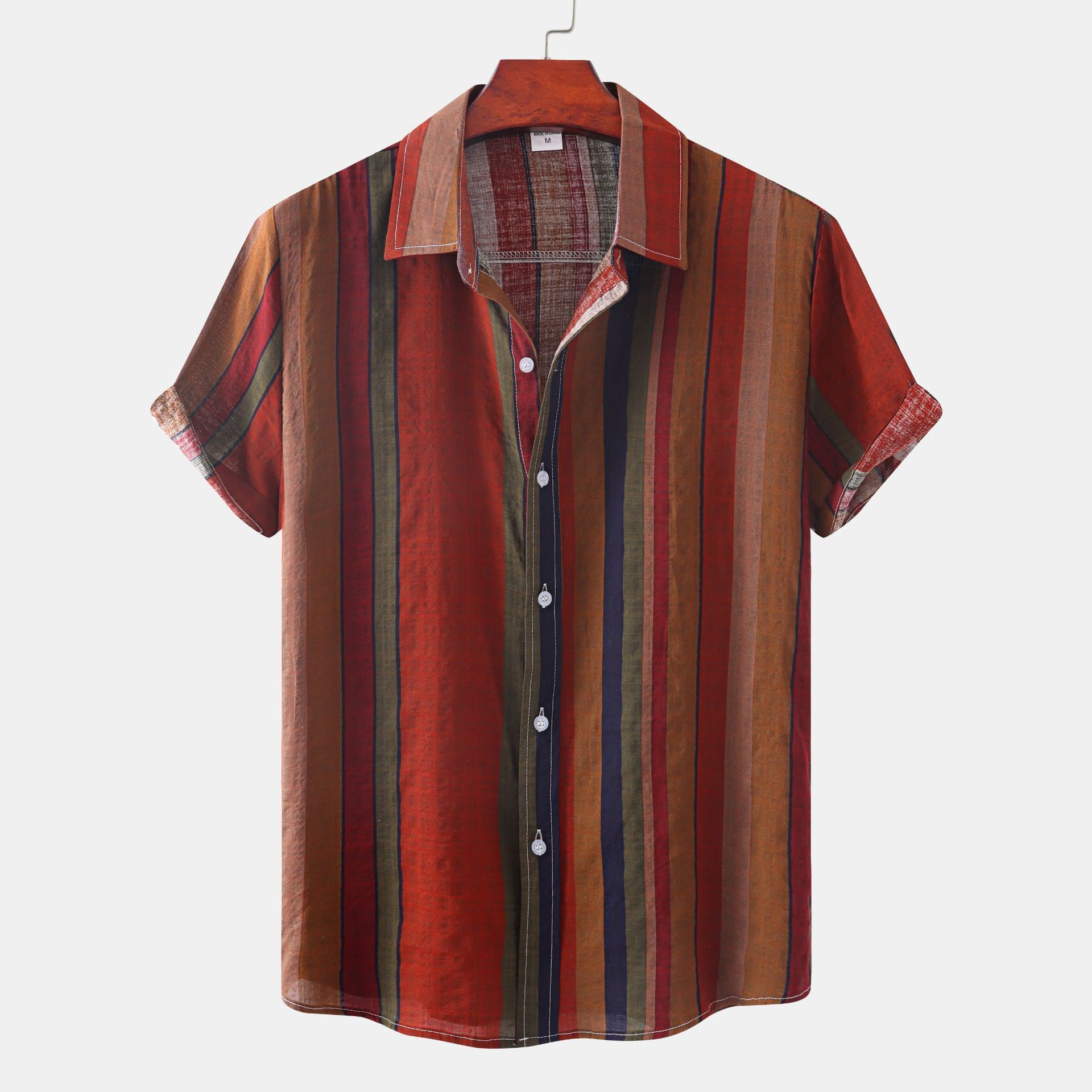Summer Men's Casual Retro Cotton Printed Shirt Short Sleeve