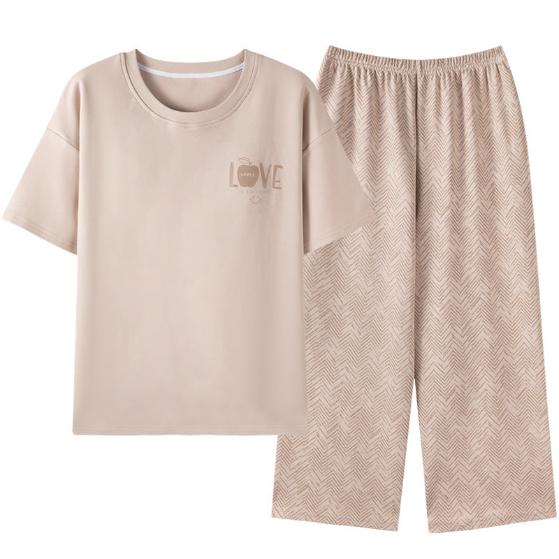 Padded Cotton Pajama Set with Short Sleeves and Cropped Pants