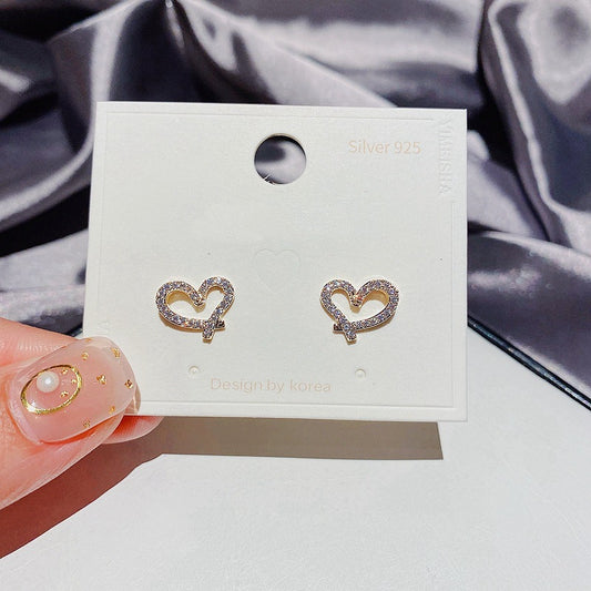 S925 Silver Needle Micro Set Zircon Heart Stud Earrings