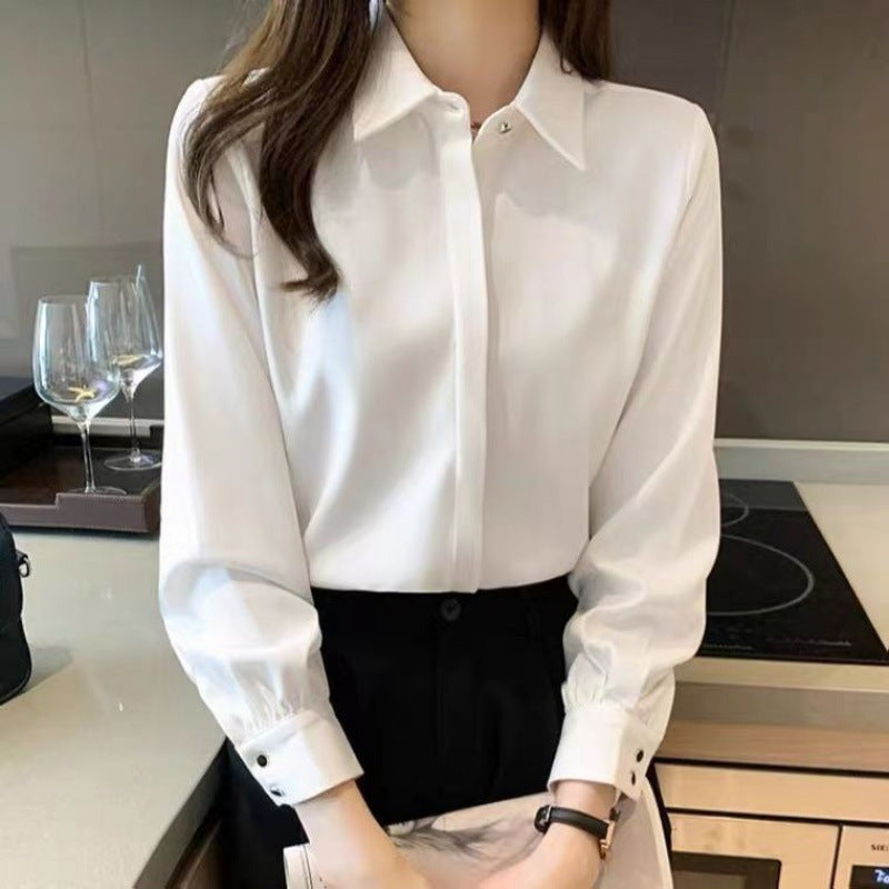 White Slim Fit Long Sleeve Shirt for Women Autumn French Chic