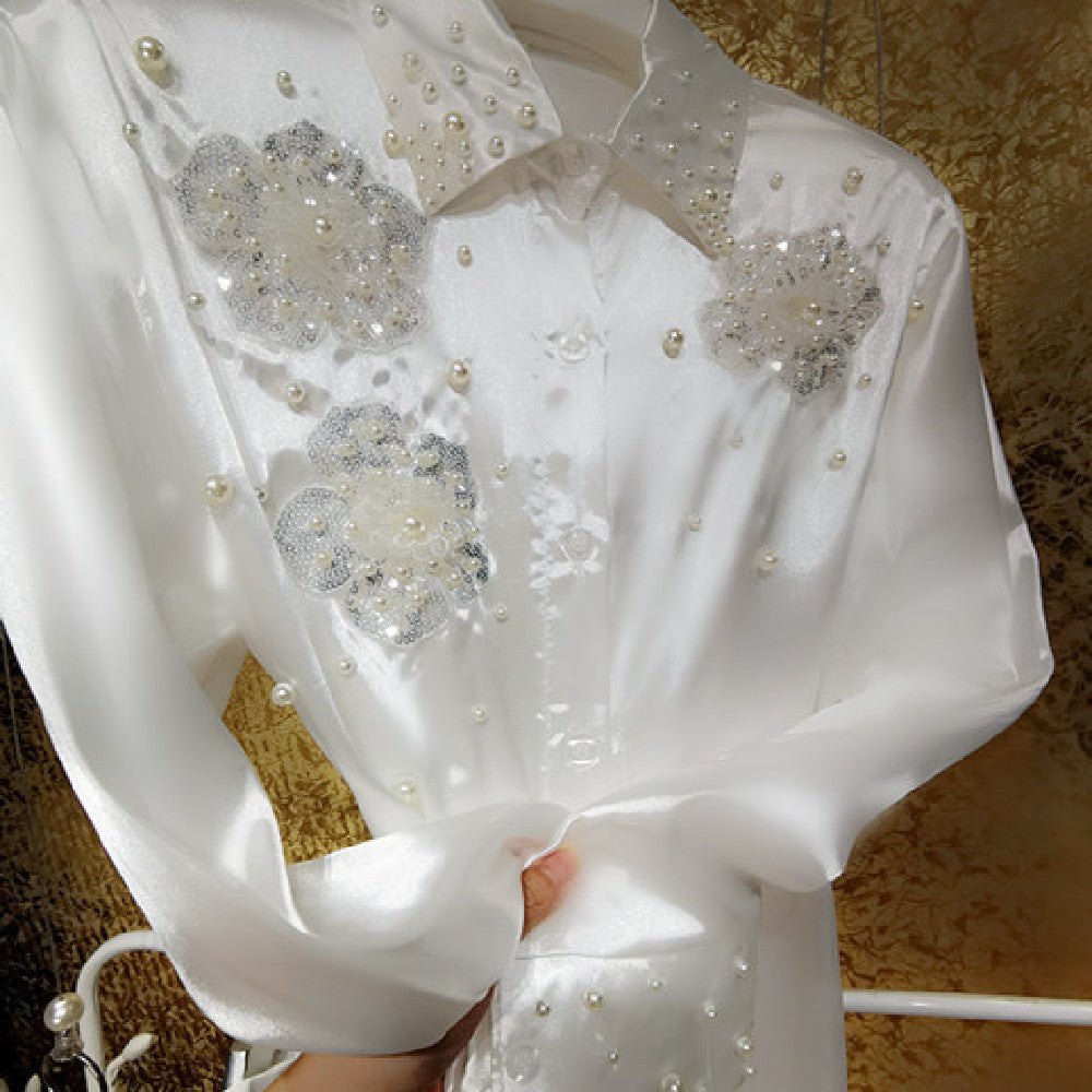 Women's Oversize White Polo Collar Loose Shirt Polyester