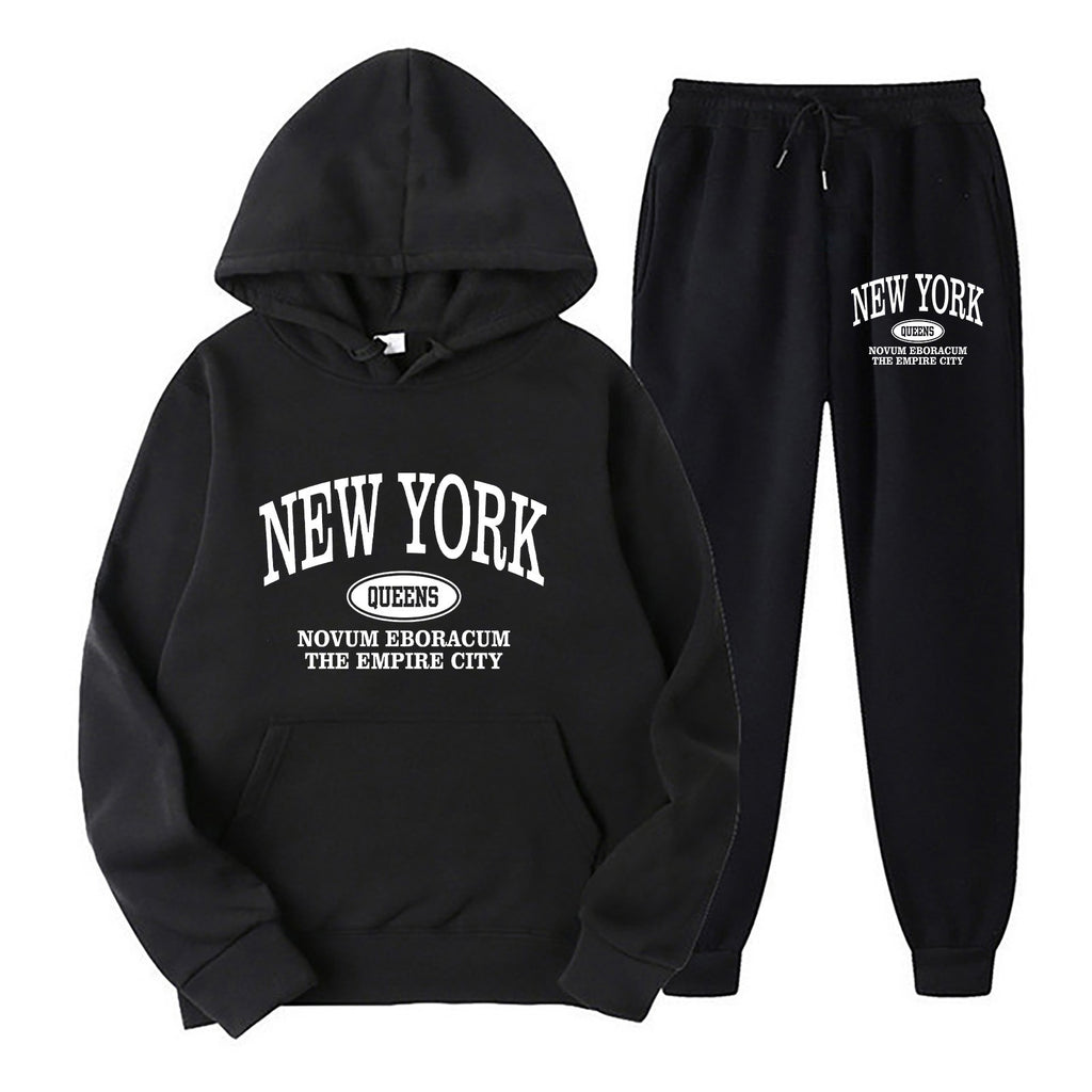 Men's Printed Hoodie Two-Piece Sweater Suit Polyester Fiber