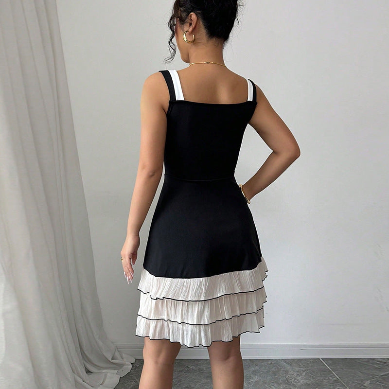 Robe en gâteau multicouche avec bretelles et couleurs contrastées pour femmes