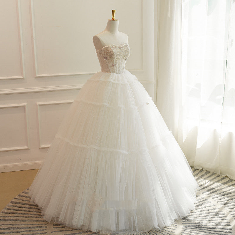 White Tencel Bow Crystal Cake Skirt with Nail Beads