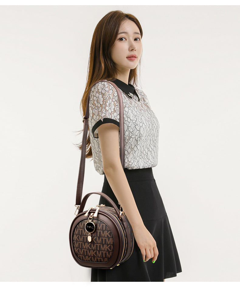 Crossbody Portable Printed Small Round Bag Soft Leather