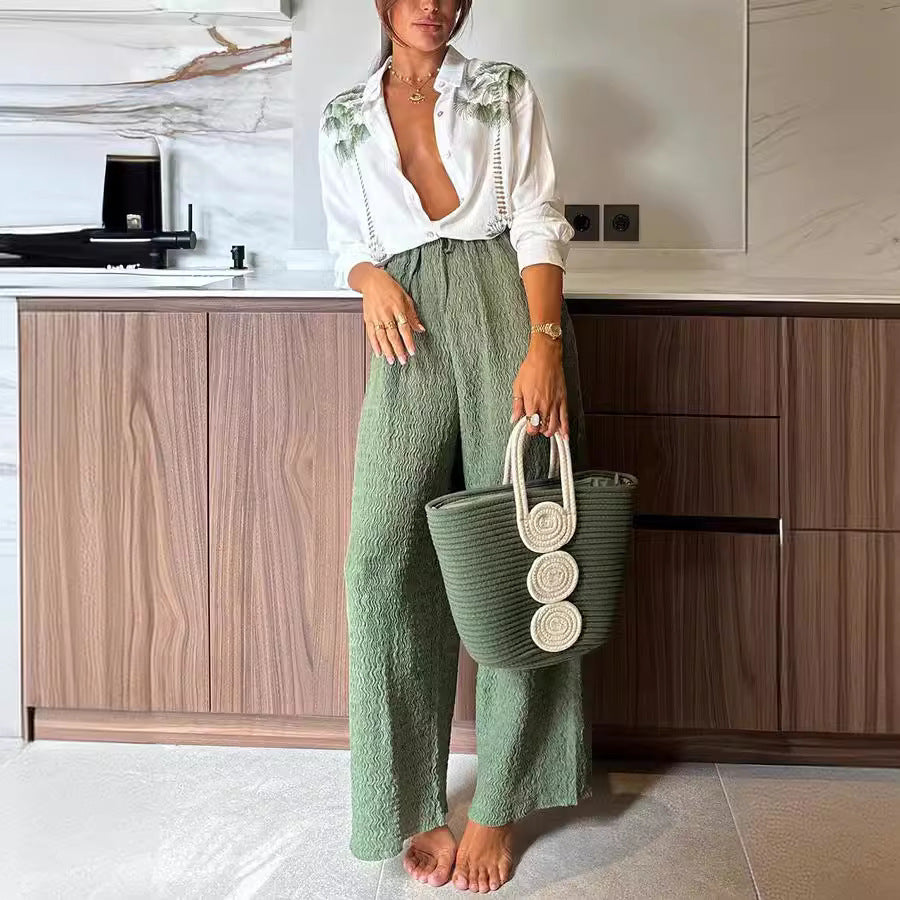 Women's Printed Long-Sleeve Single-Breasted Trousers Suit