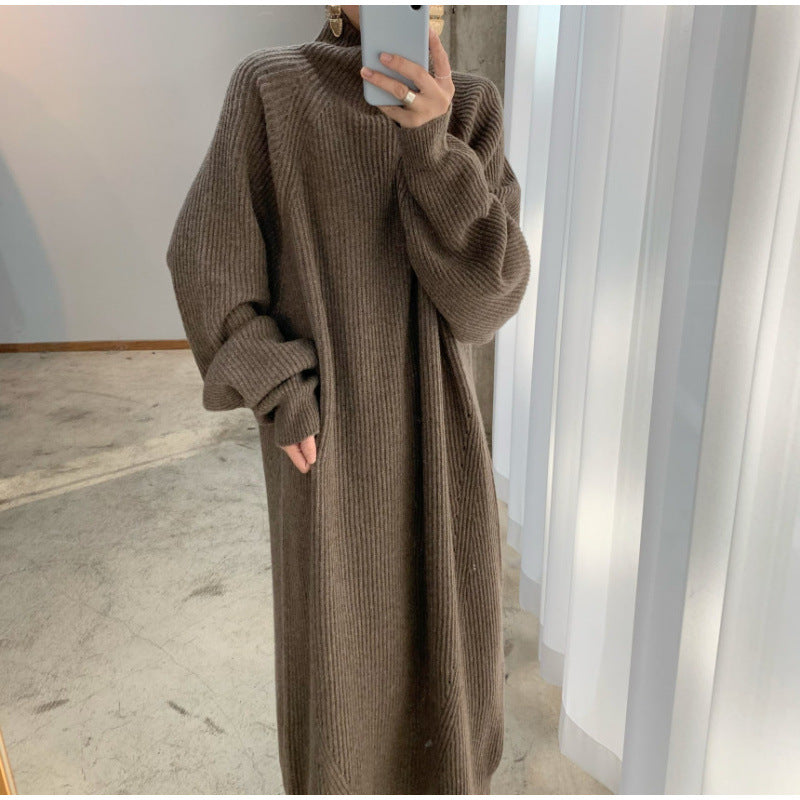 Robe pull droite à rayures en maille raglan et manches tombantes