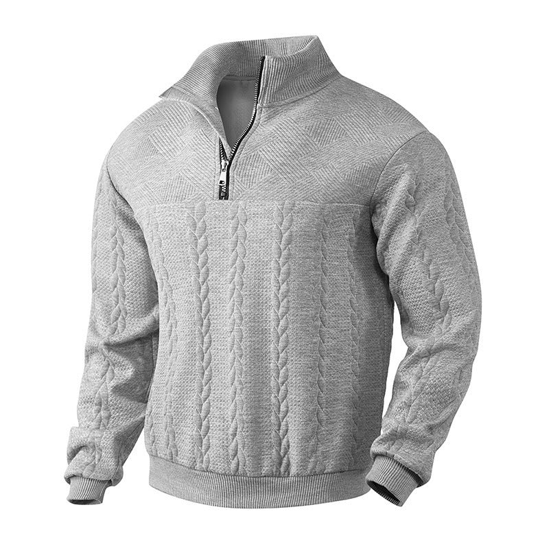 Men's Jacquard Long-Sleeve Warm Pullover Hoodie Quarter-Zip Fall Winter Top