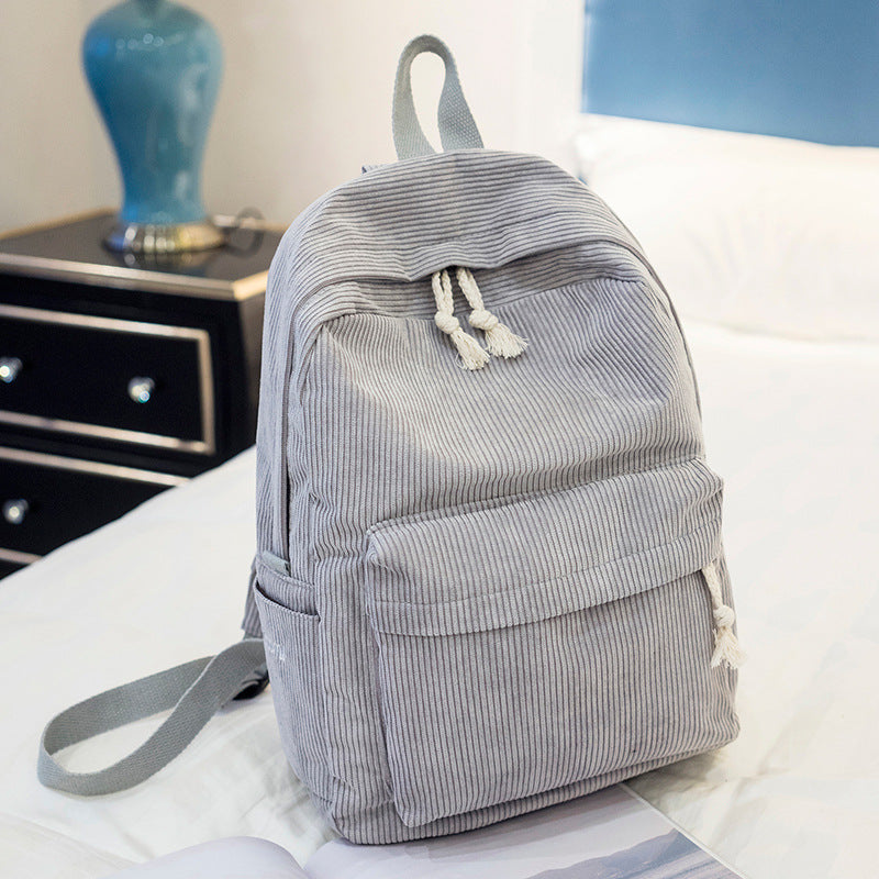 Corduroy School Backpack for Students Shoulder Bag