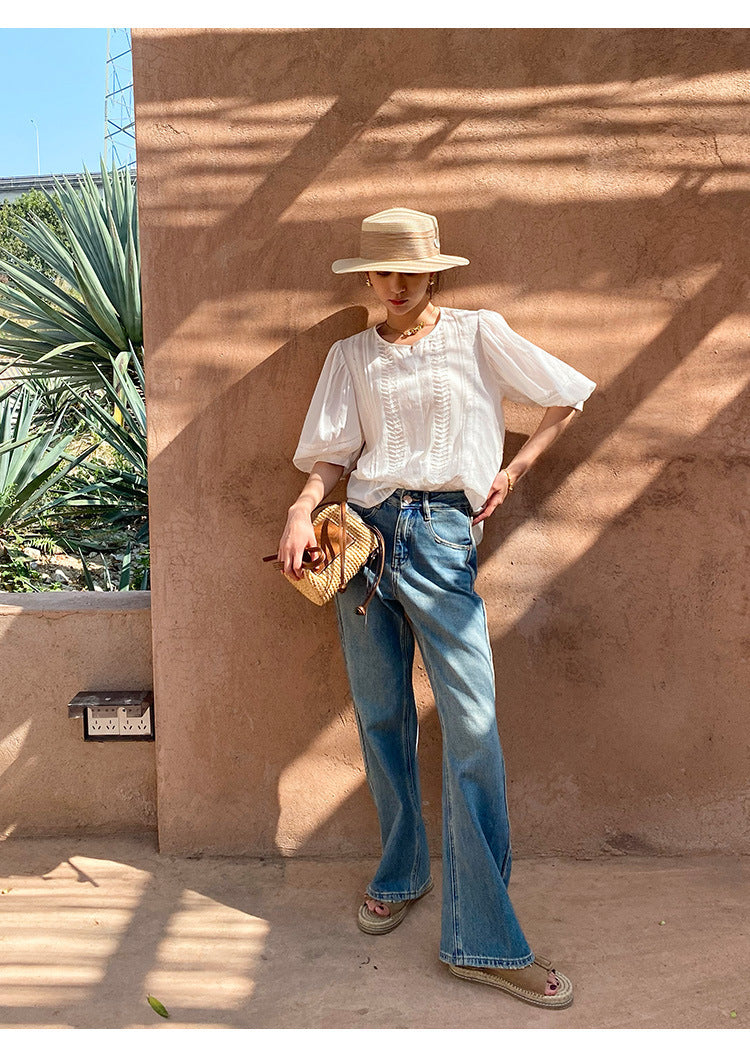 French Style Design White Shirt Vacation Style