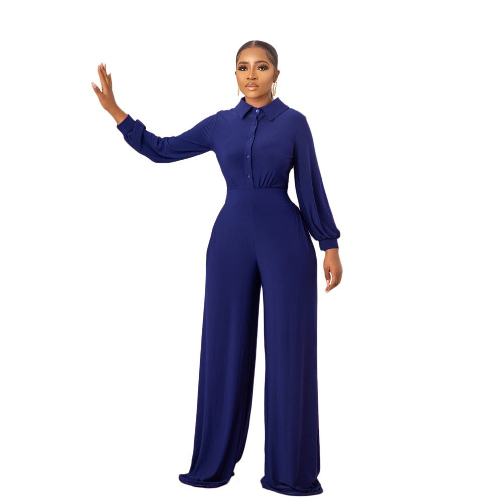 Solid Color Elegant Women's Polyester Jumpsuit with Zipper