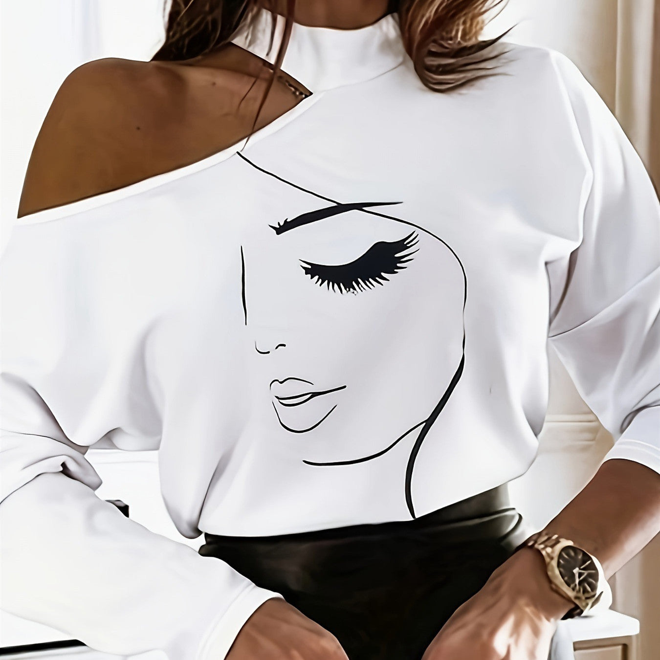 Abstract Print Off-the-Shoulder T-Shirt for Women