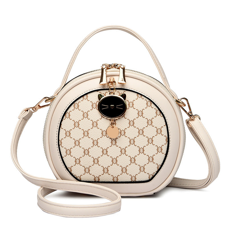 Crossbody Portable Printed Small Round Bag Soft Leather