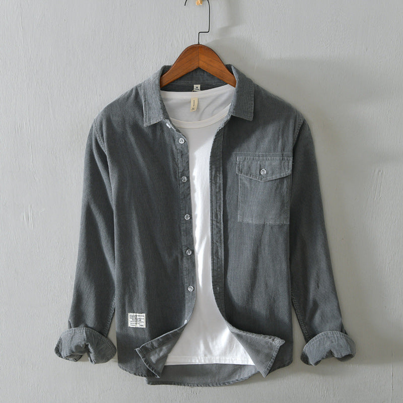 Autumn Men's Casual Loose Lapel Long Sleeves Cotton Shirt