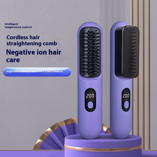 Wireless Straight Comb Negative Ion Hair Curler And Straightener Dual-use Comb