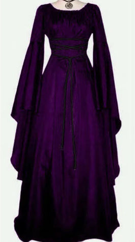 Robe d'Halloween pour femme, manches longues, col rond et ceinture, coupe asymétrique, costume de sorcière.