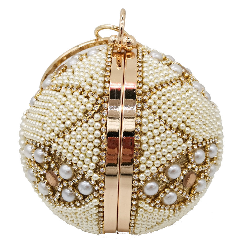 Round Pearl Tote Bag for Women with Diamond Accent