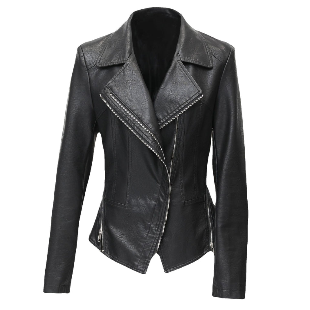 Caffland Women's Slim Fit Small Short Leather Coat Korean Style