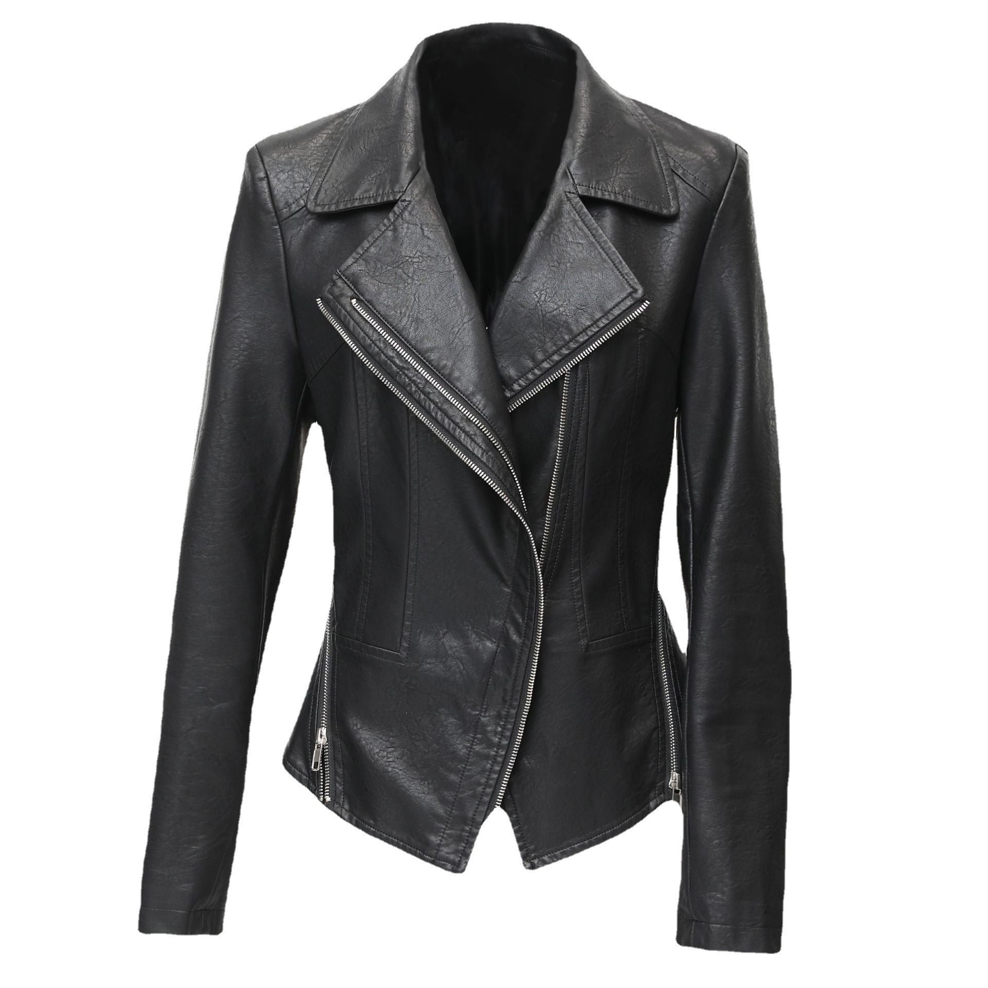 Caffland Women's Slim Fit Small Short Leather Coat Korean Style