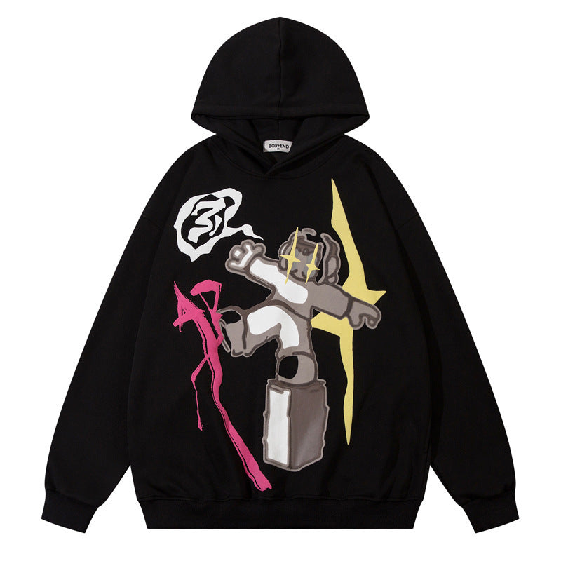 Cartoon Character Graffiti Cotton Hooded Sweater for Men