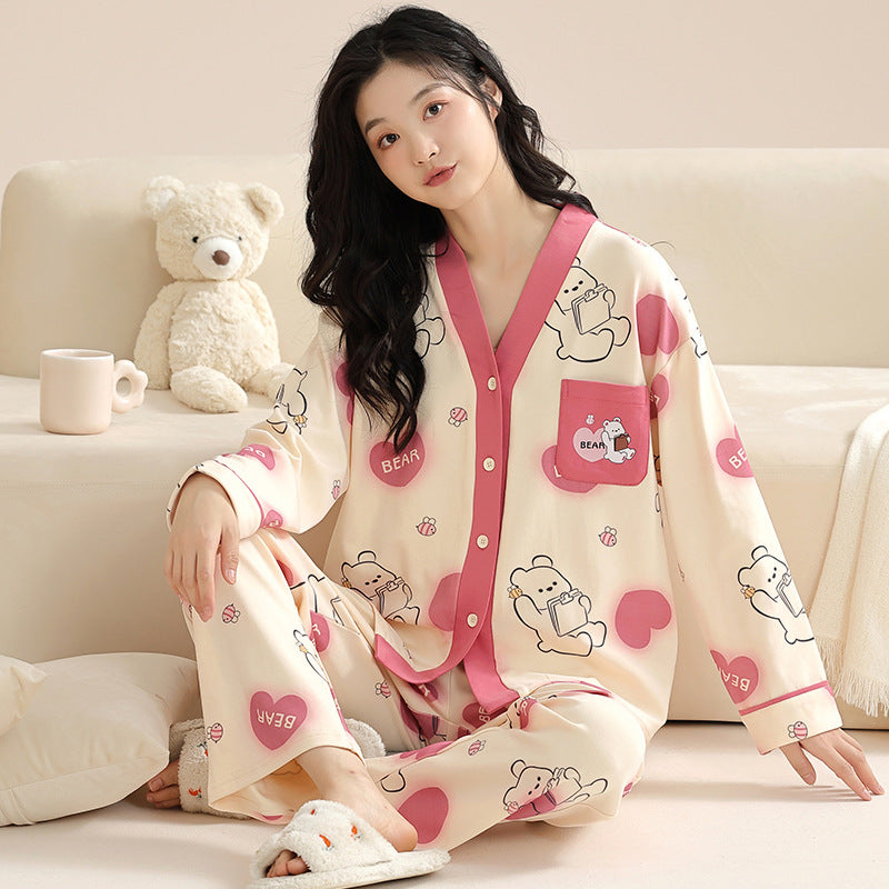 Ensemble pyjama à manches longues en coton pour femme