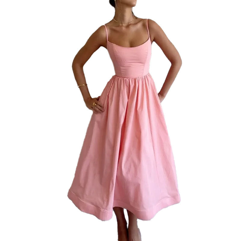Robe à Bretelles Unie, Douce et Sexy pour Femme en Rose, Blanc, Violet