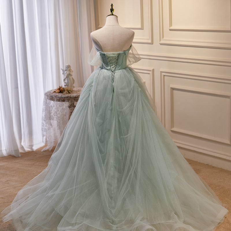 Robe de mariée de soirée en polyester vert beige avec traîne de haute qualité