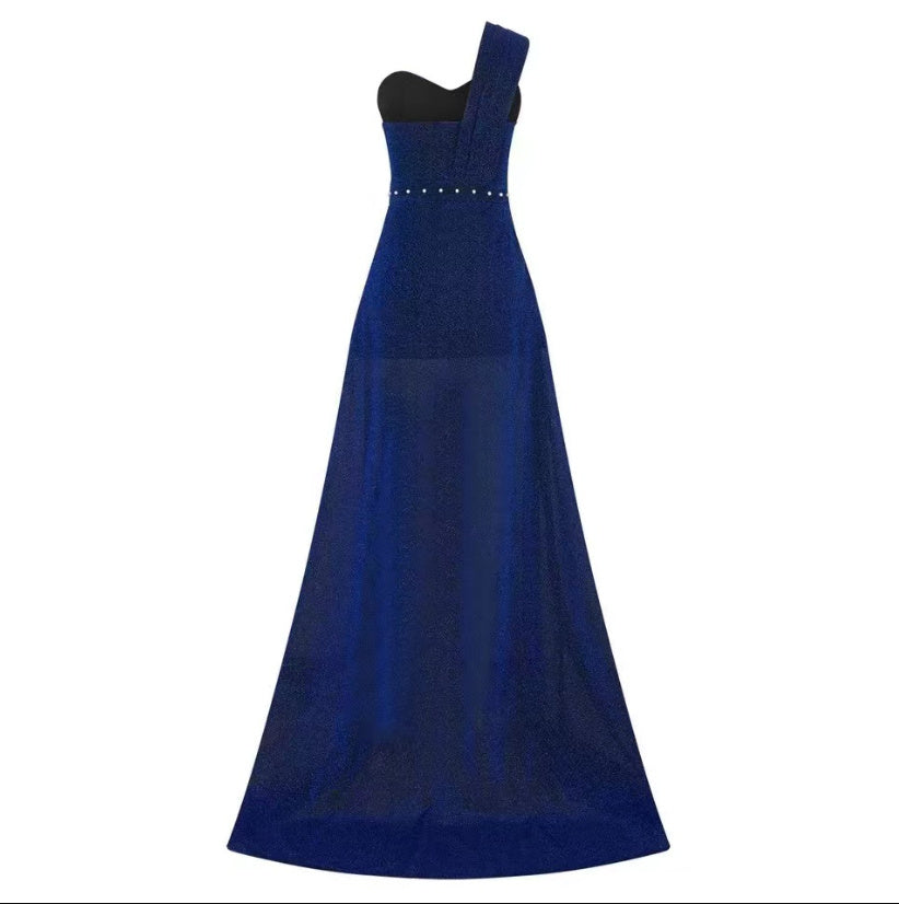 Women's One-Shoulder Sleeveless Bronzing Split Dress