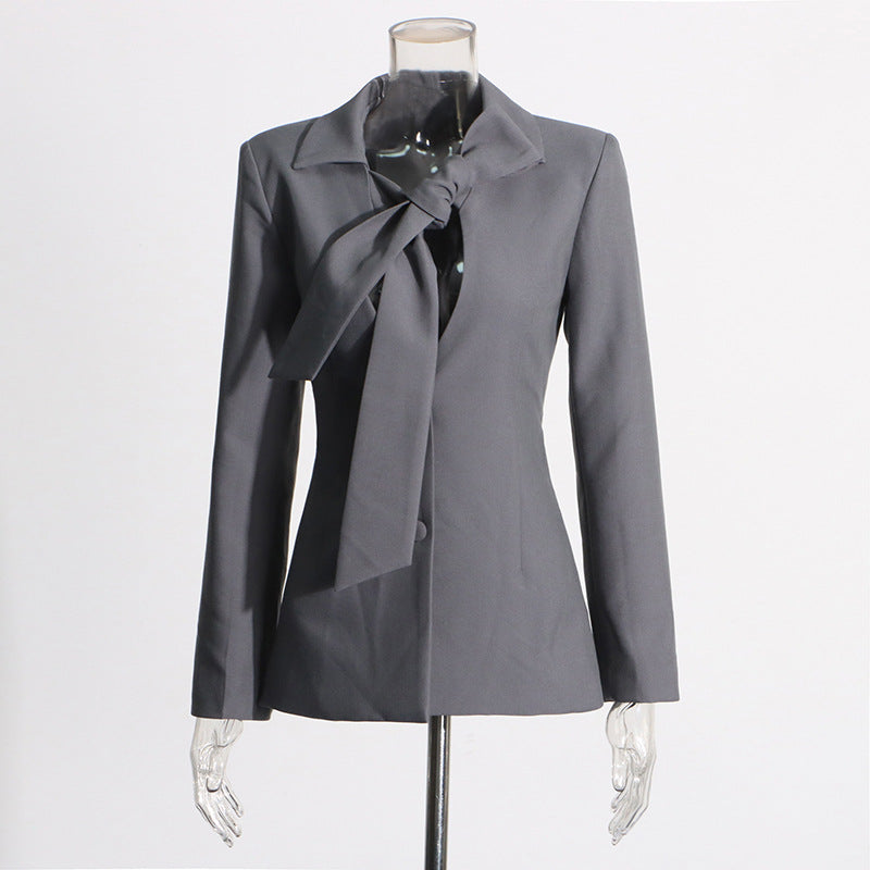 Blazer à col en V, lacé et à simple boutonnage pour femme