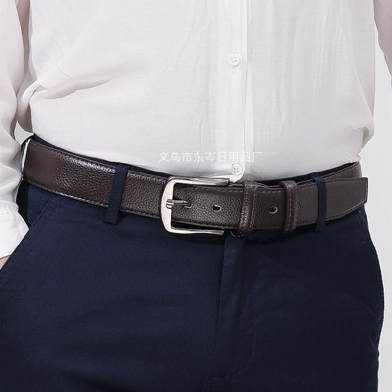 Men's Simple Style PU Leather Belt with Square Iron Buckle 120cm