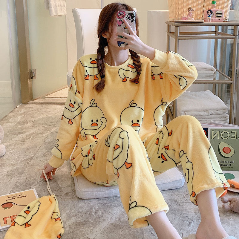 Coral Fleece Thickened Padded Winter Pajamas for Women