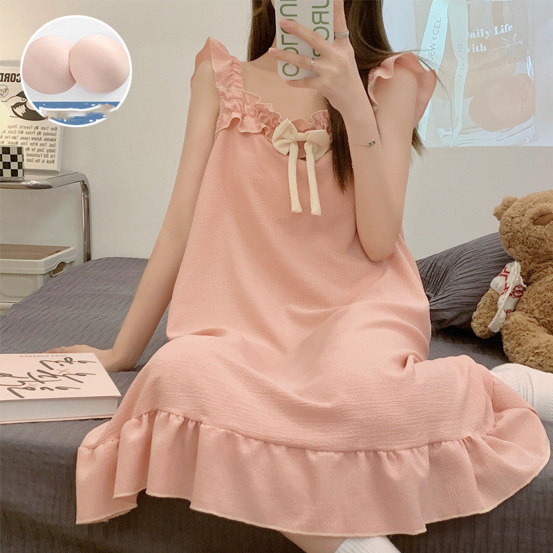 Summer Bubble Cotton Pajamas Female Sweet Fairy Wind Sling