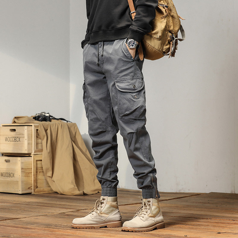Pantalon décontracté d'été pour homme, coupe ample avec liens aux chevilles