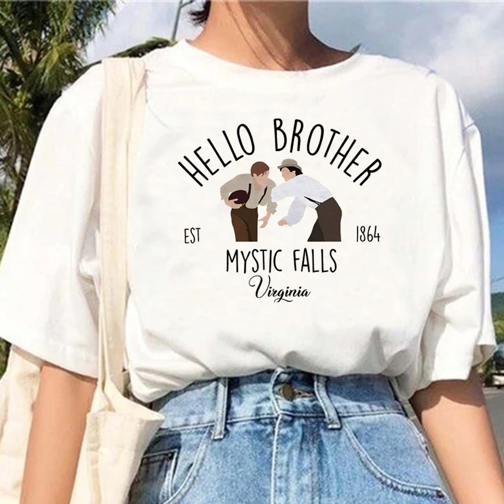 Pull décontracté en coton blanc à manches courtes et motif géométrique pour femme