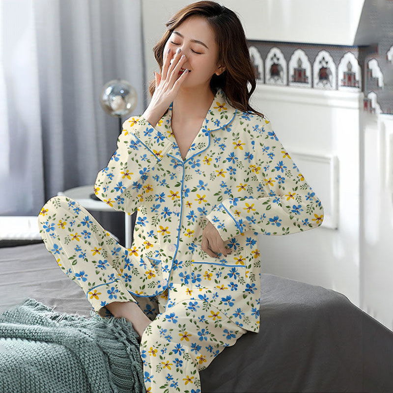 Elegant Women's Autumn Winter Cotton-Like Long Sleeve Two-Piece Pajama Set